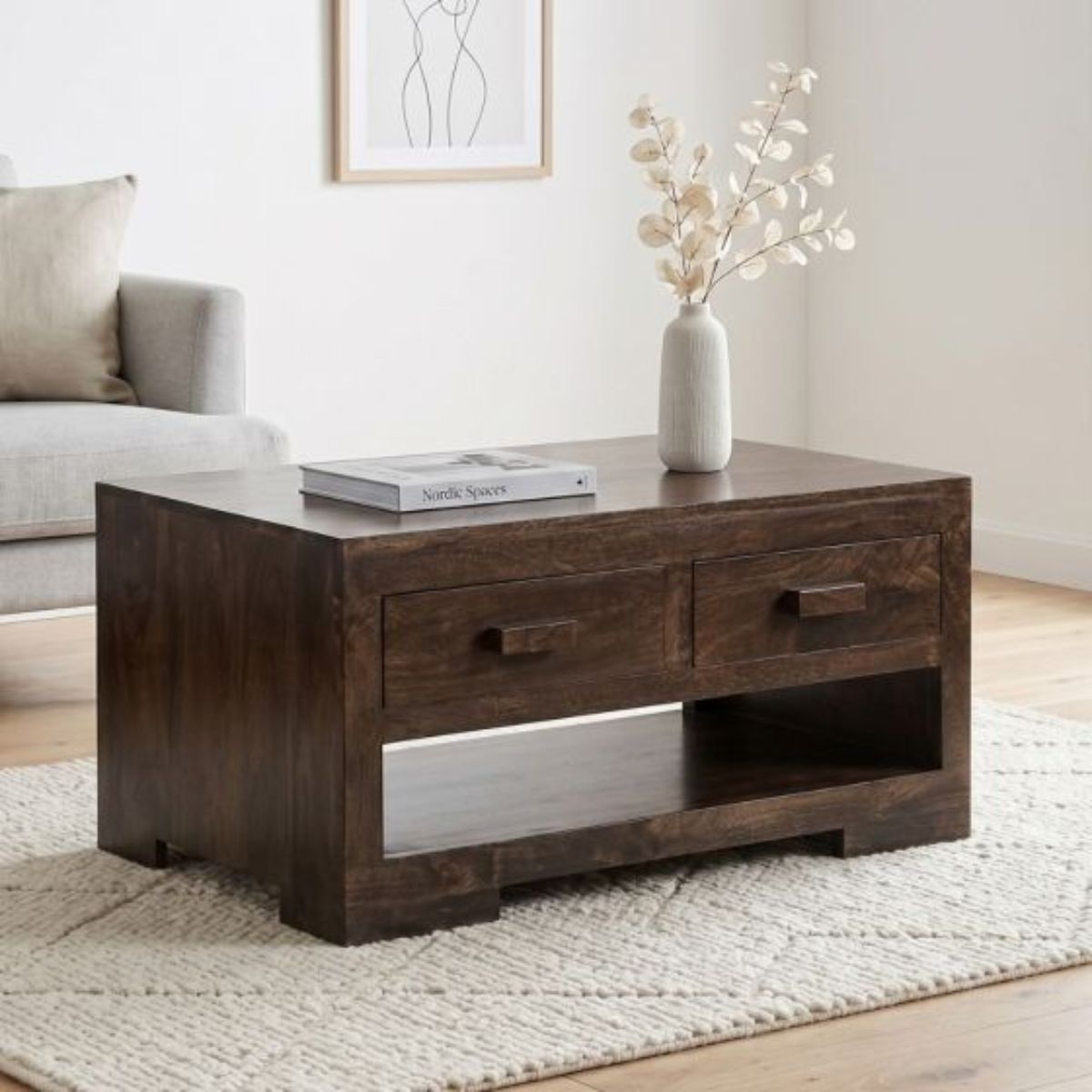 Trade Furniture Mango Wood 90cm 2 Drawer Coffee Table