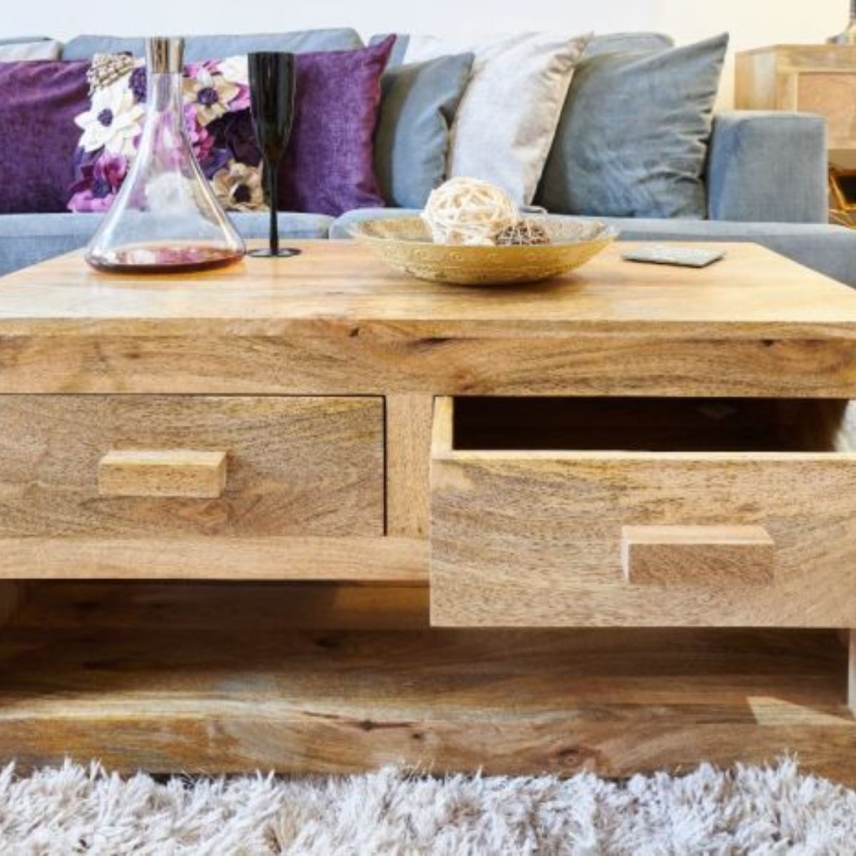 Trade Furniture Mango Wood 90cm 2 Drawer Coffee Table