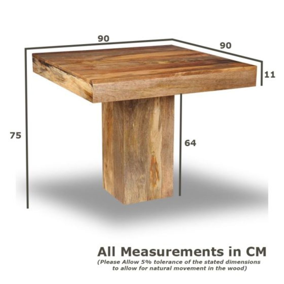 Trade Furniture Mango Wood 90cm Cube Dining Table