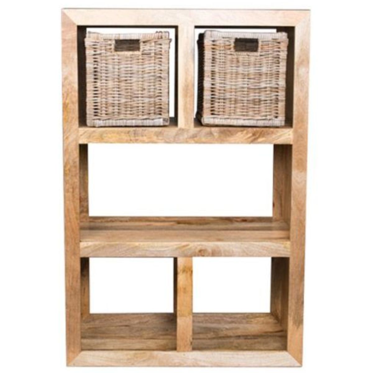 Trade Furniture Mango Wood 98cm Open Bookcase with Rattan Baskets