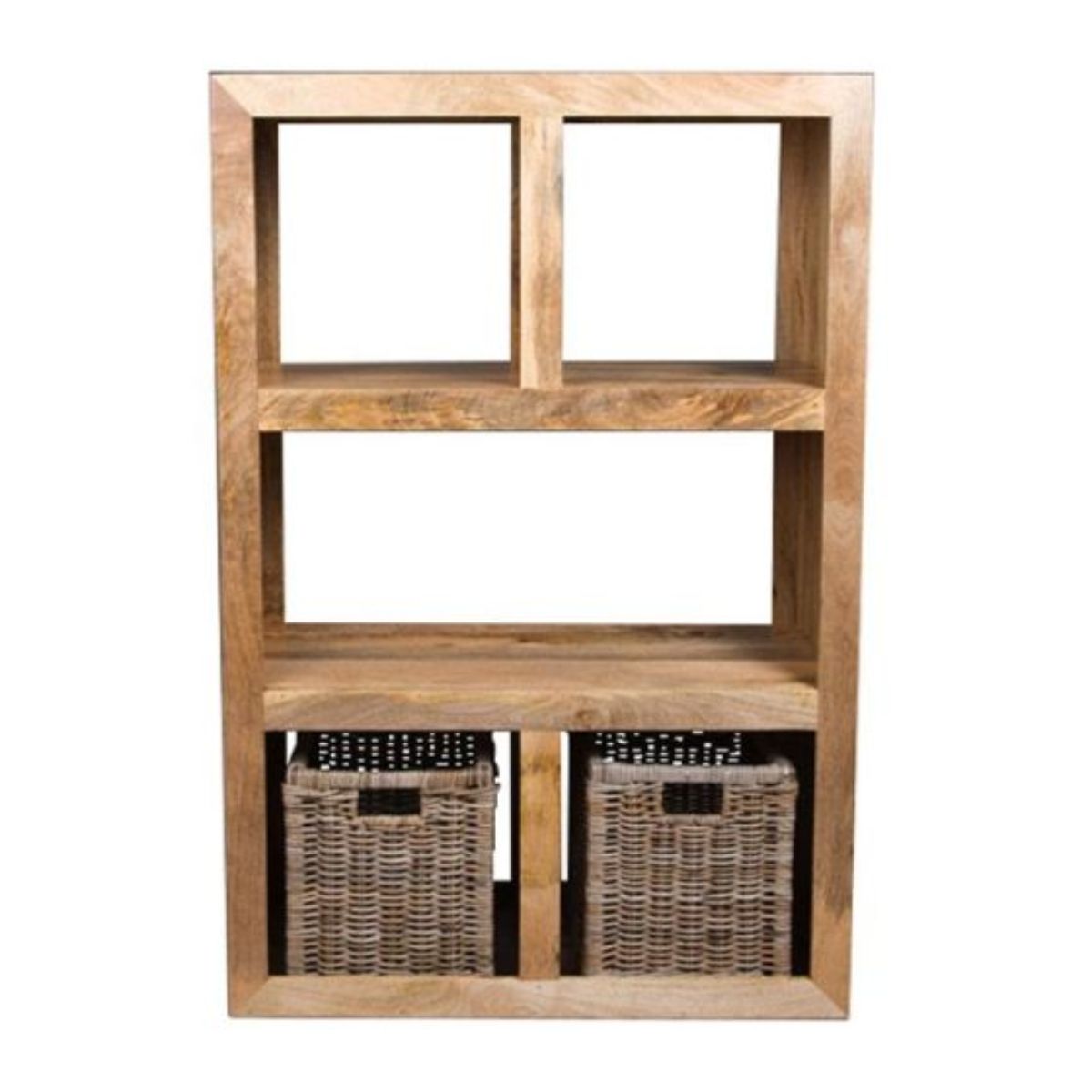 Trade Furniture Mango Wood 98cm Open Bookcase with Rattan Baskets