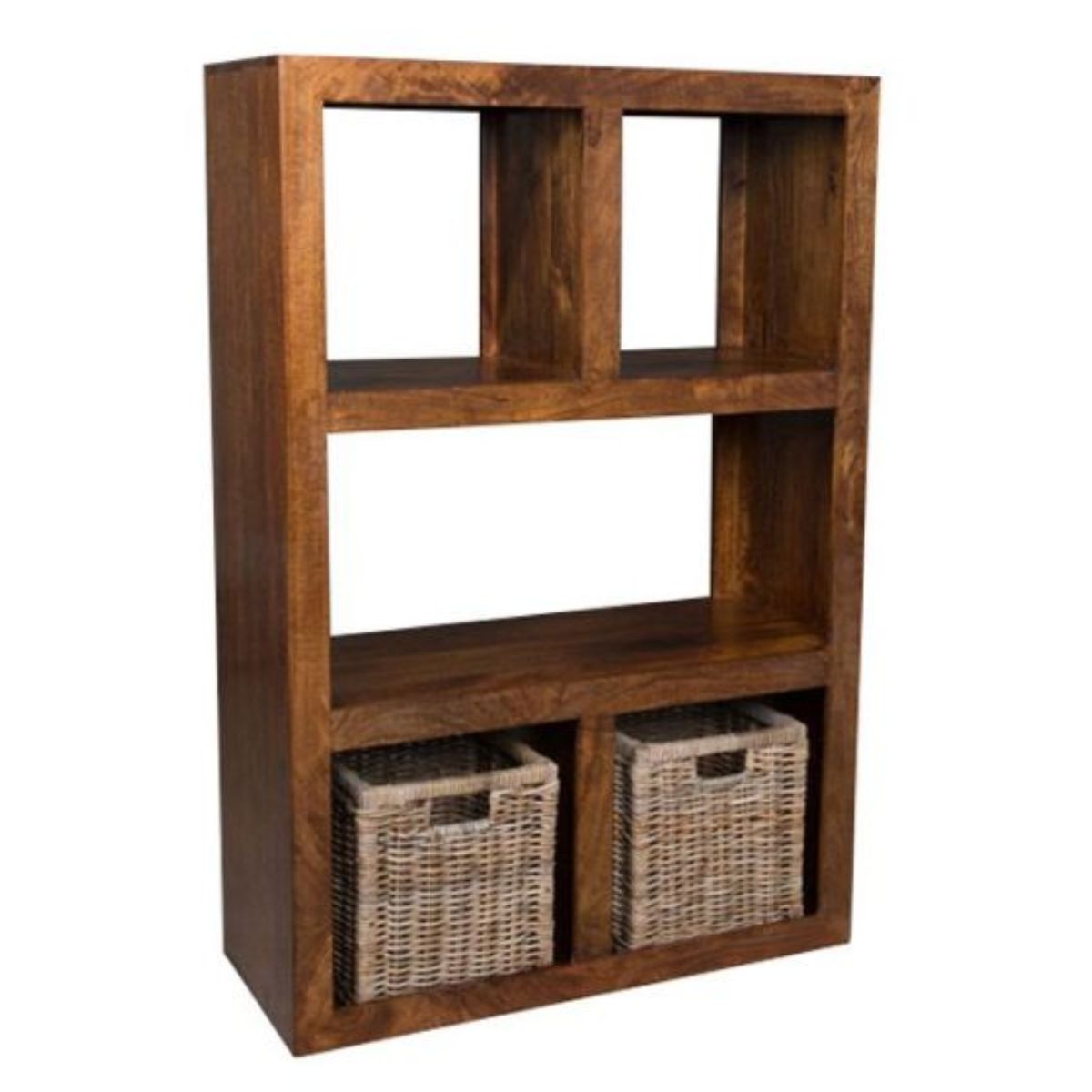 Trade Furniture Mango Wood 98cm Open Bookcase with Rattan Baskets