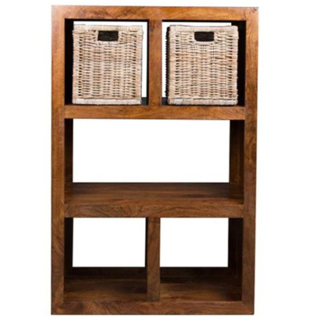 Trade Furniture Mango Wood 98cm Open Bookcase with Rattan Baskets