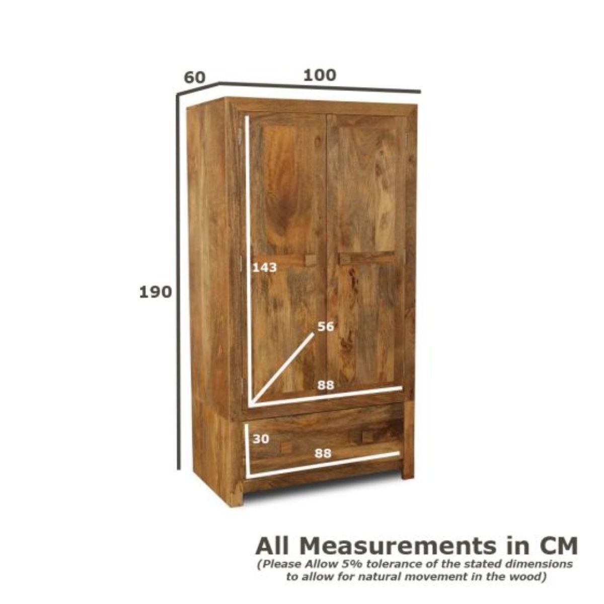Trade Furniture Mango Wood Double Wardrobe