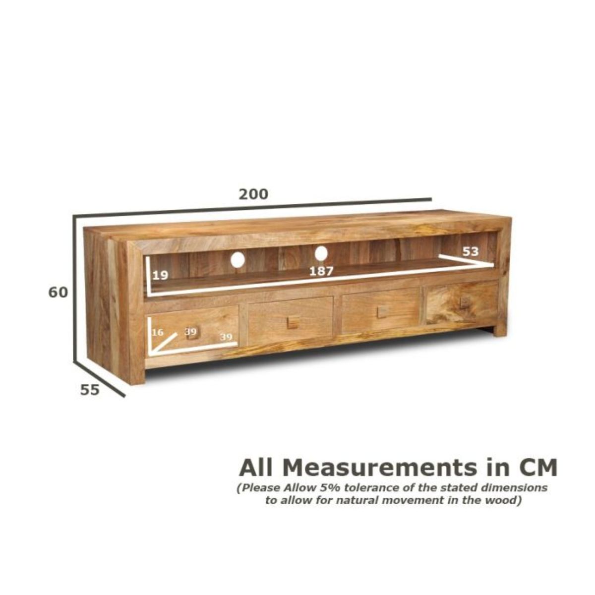 Trade Furniture Mango Wood Large 200cm Media Unit