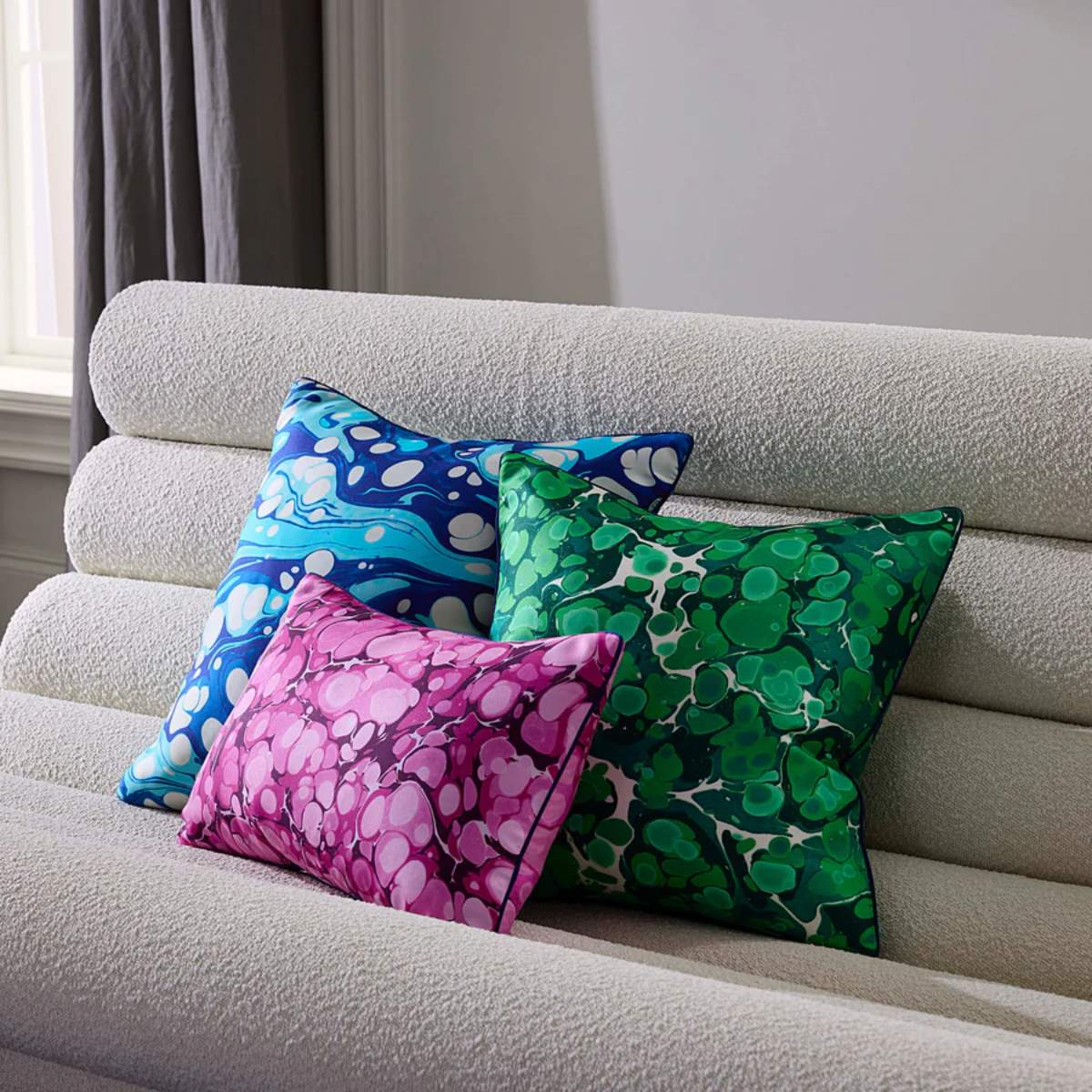 Jonathan Adler Marbleized Green Silk Cushion