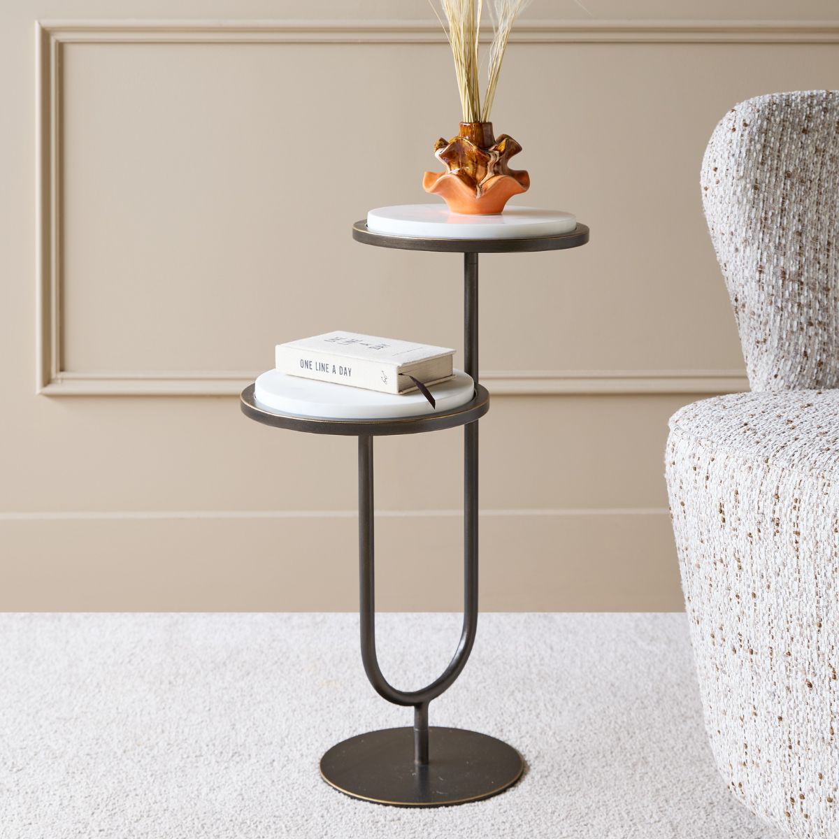 Libra Interiors Marco Accent Table White Banswara Marble