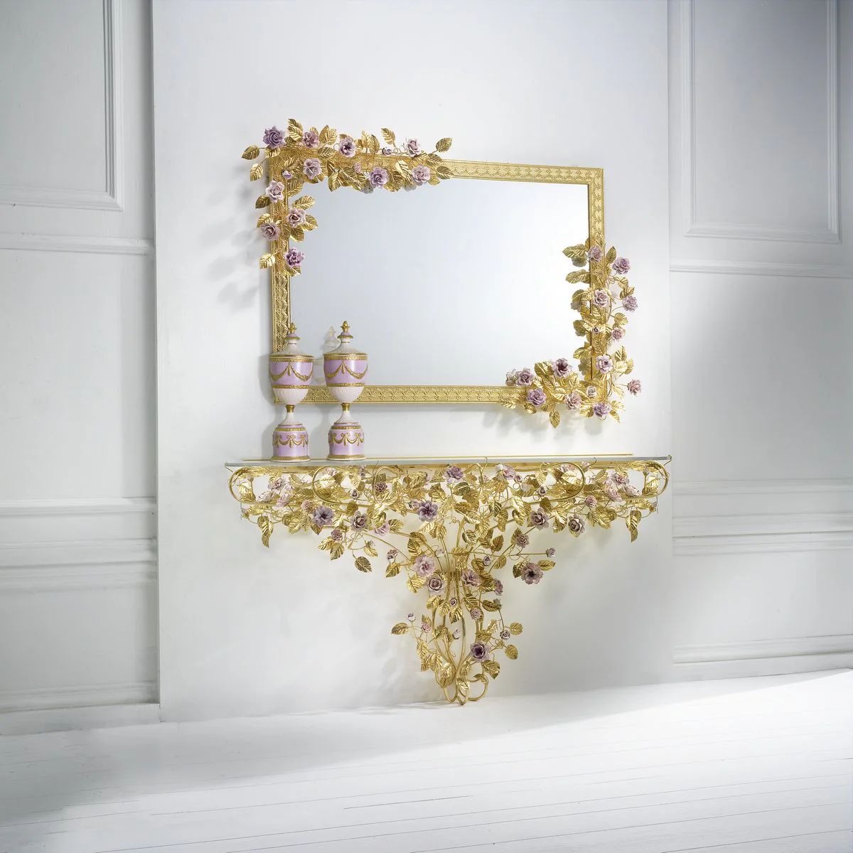 Villari Marie Antoinette Large Mirror - Gold & Pink