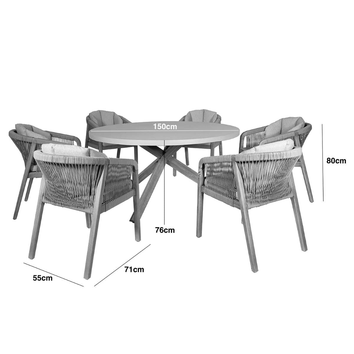 Maze - Martinique Rope Weave 6 Seat Round Dining Set