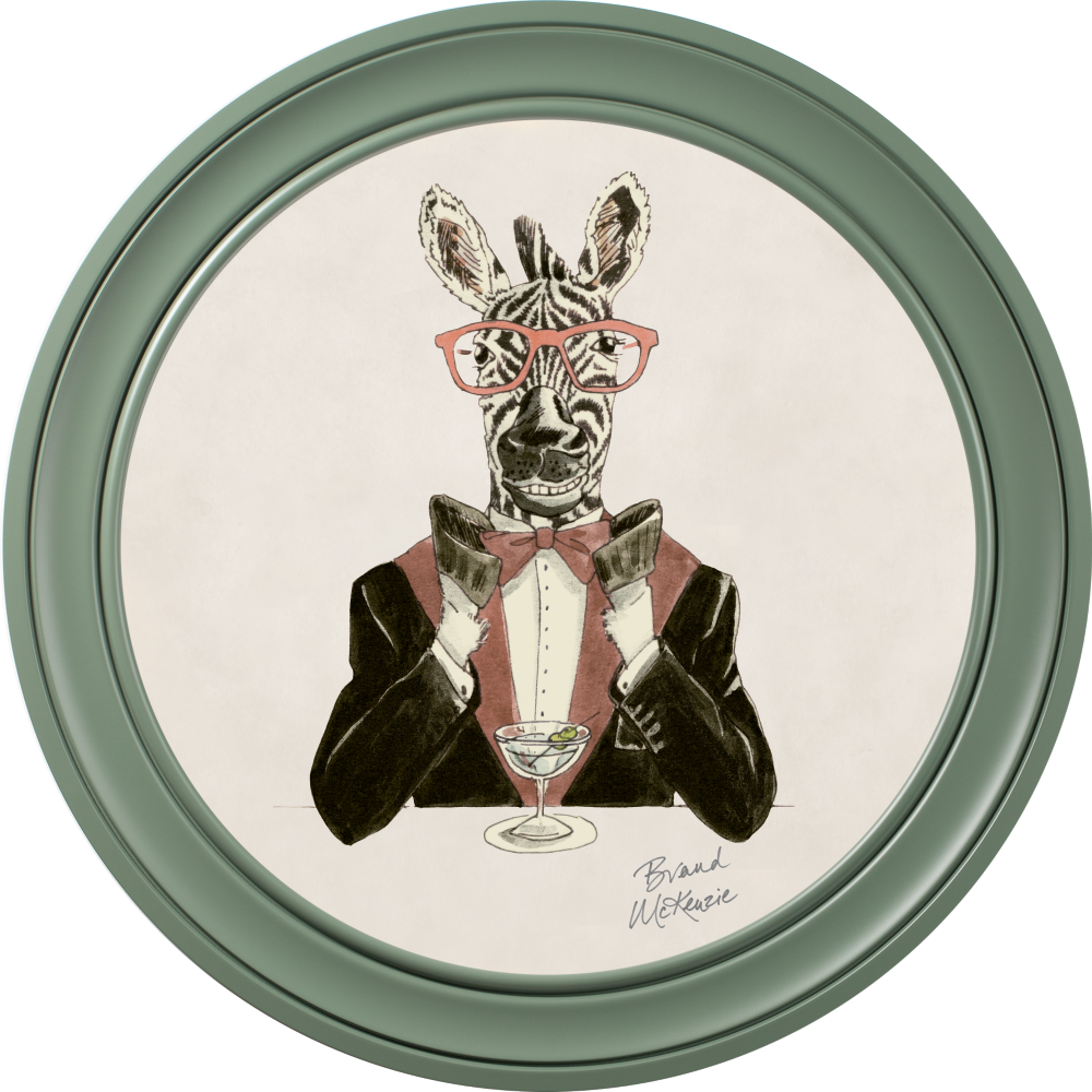 Brand McKenzie Happy Hour Marty Framed Round Art Print with Chalk White Background