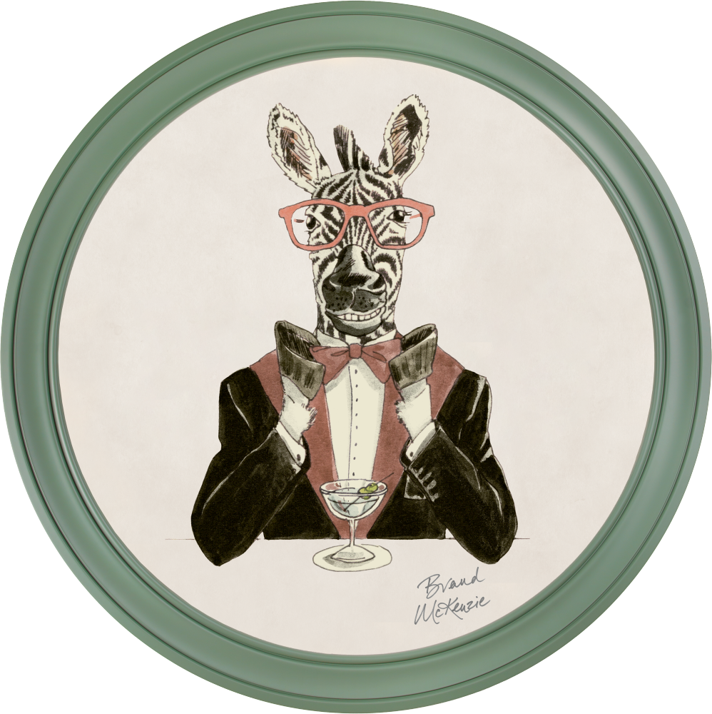 Brand McKenzie Happy Hour Marty Framed Round Art Print with Chalk White Background