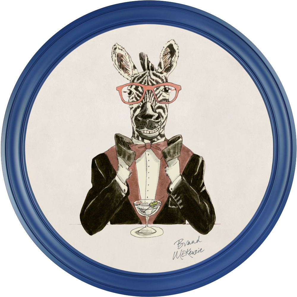 Brand McKenzie Happy Hour Marty Framed Round Art Print with Chalk White Background