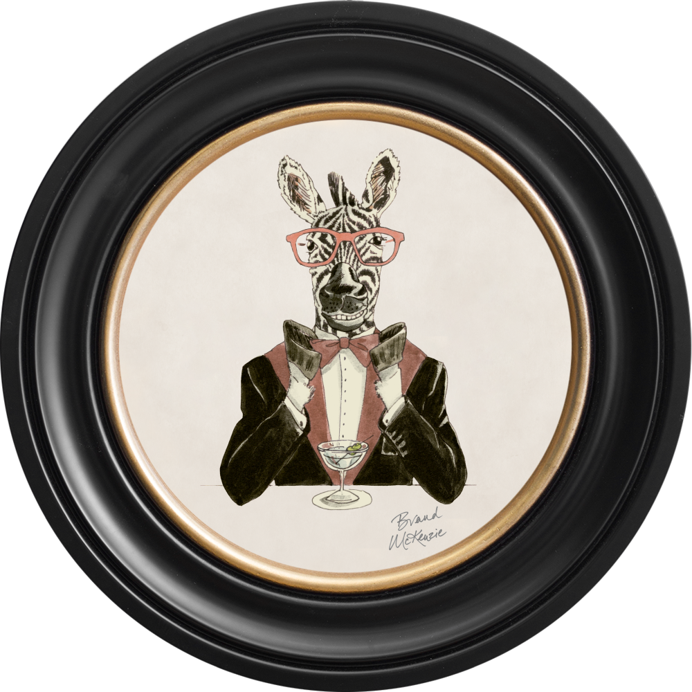 Brand McKenzie Happy Hour Marty Framed Round Art Print with Chalk White Background