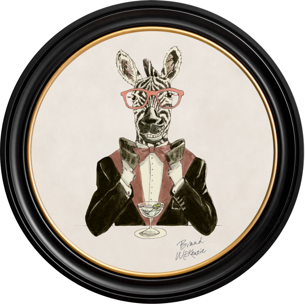 Brand McKenzie Happy Hour Marty Framed Round Art Print with Chalk White Background