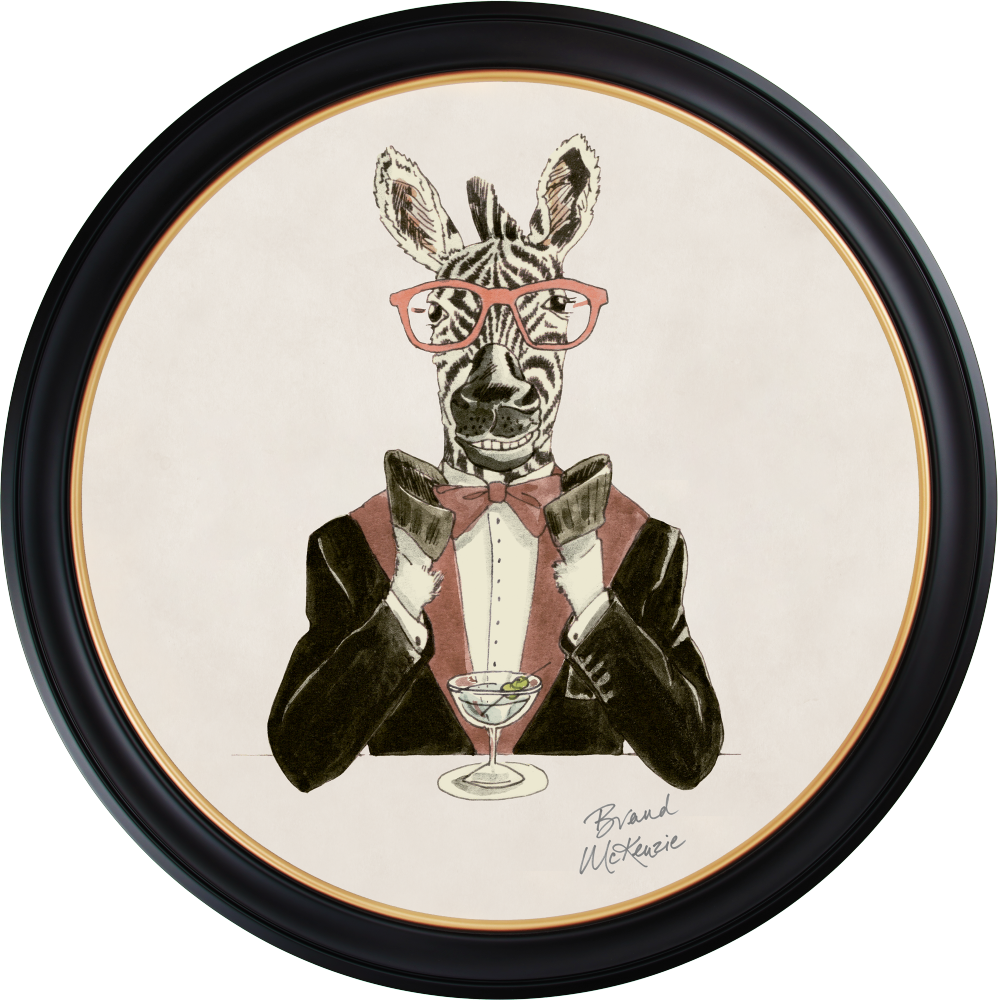 Brand McKenzie Happy Hour Marty Framed Round Art Print with Chalk White Background