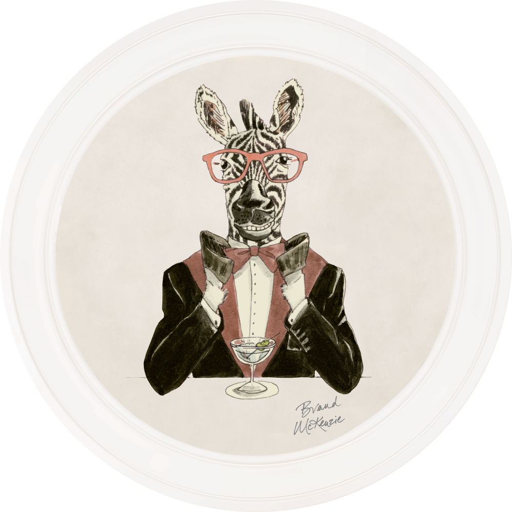 Brand McKenzie Happy Hour Marty Framed Round Art Print with Chalk White Background