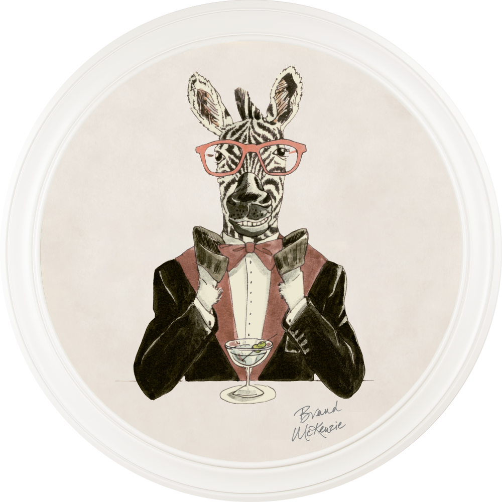 Brand McKenzie Happy Hour Marty Framed Round Art Print with Chalk White Background