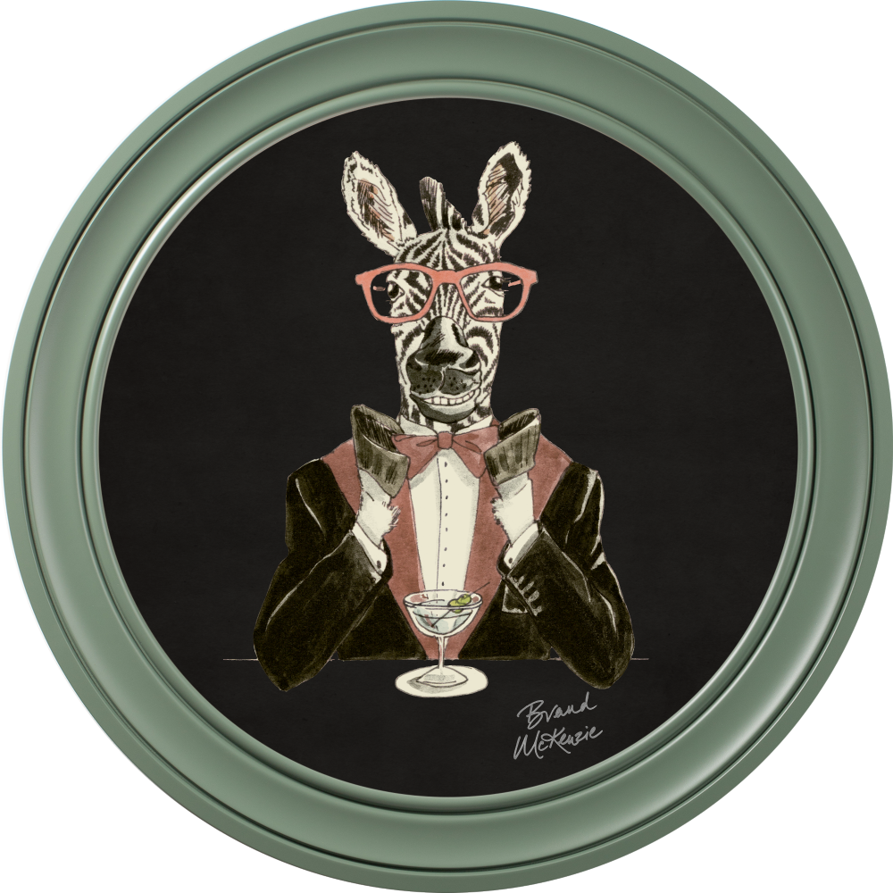 Brand McKenzie Happy Hour Marty Framed Round Art Print with Charcoal Black Background
