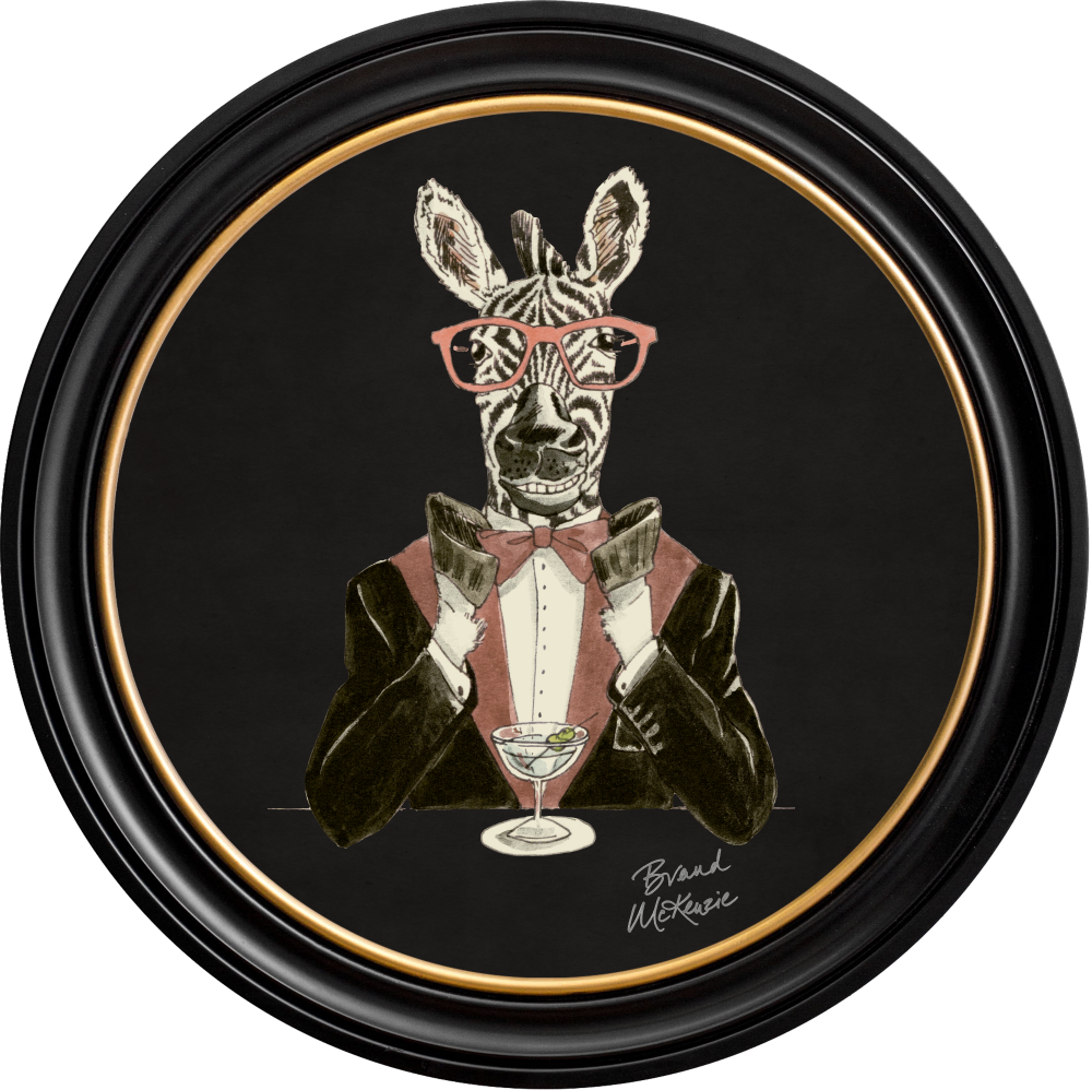 Brand McKenzie Happy Hour Marty Framed Round Art Print with Charcoal Black Background