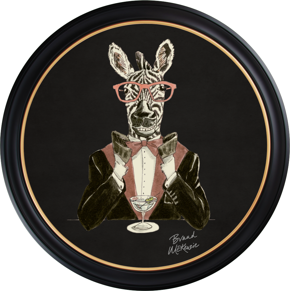 Brand McKenzie Happy Hour Marty Framed Round Art Print with Charcoal Black Background