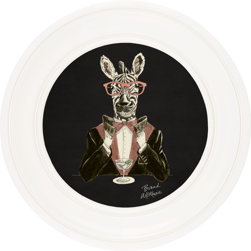 Brand McKenzie Happy Hour Marty Framed Round Art Print with Charcoal Black Background