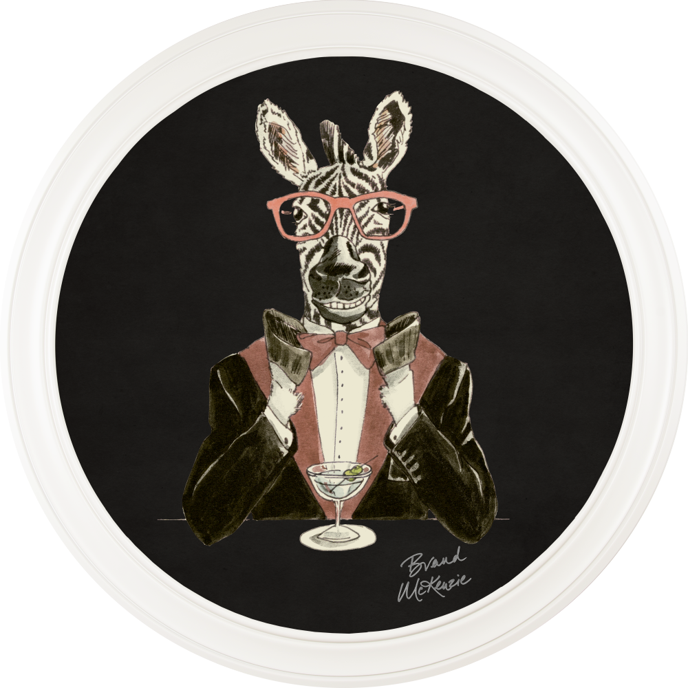 Brand McKenzie Happy Hour Marty Framed Round Art Print with Charcoal Black Background