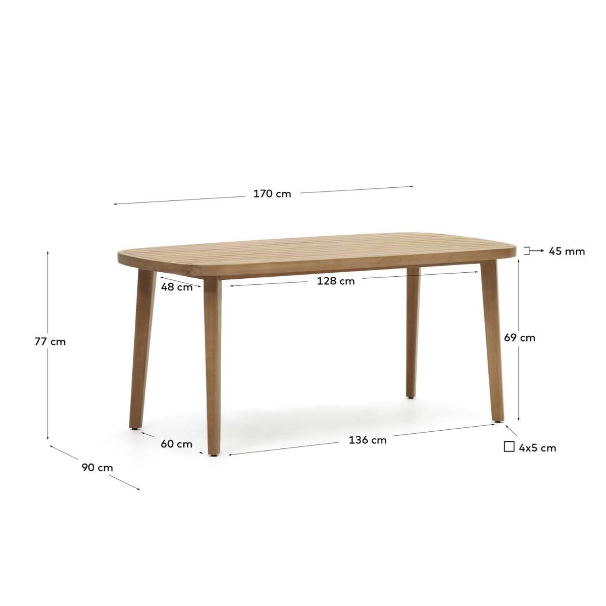 Kave Home Maset 100% outdoor suitable table in solid eucalyptus wood, 170 x 90 cm, FSC