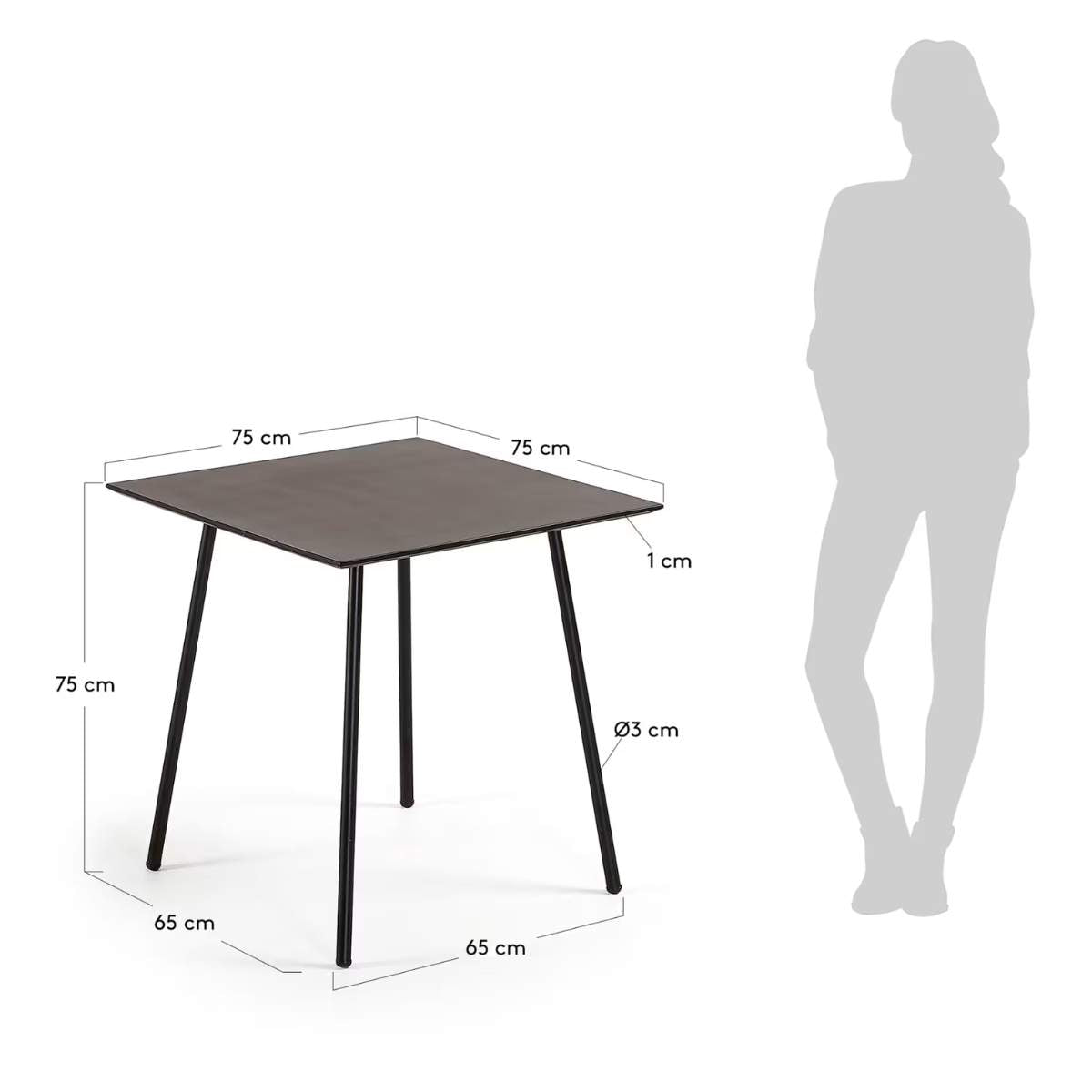 Kave Home Mathis cement fibre with steel legs with black finish 75 x 75 cm