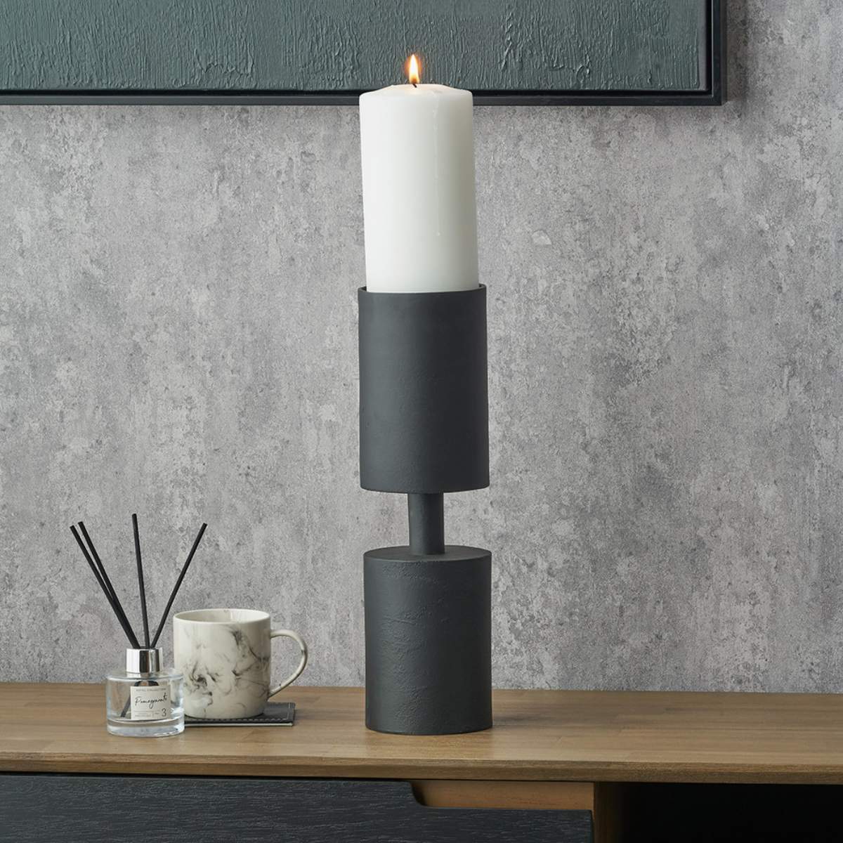 Pacific Lifestyle Matt Black Metal Pillar Candle Holder