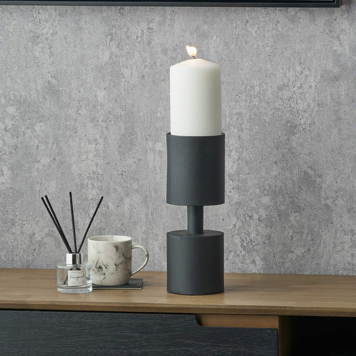 Pacific Lifestyle Matt Black Metal Pillar Candle Holder