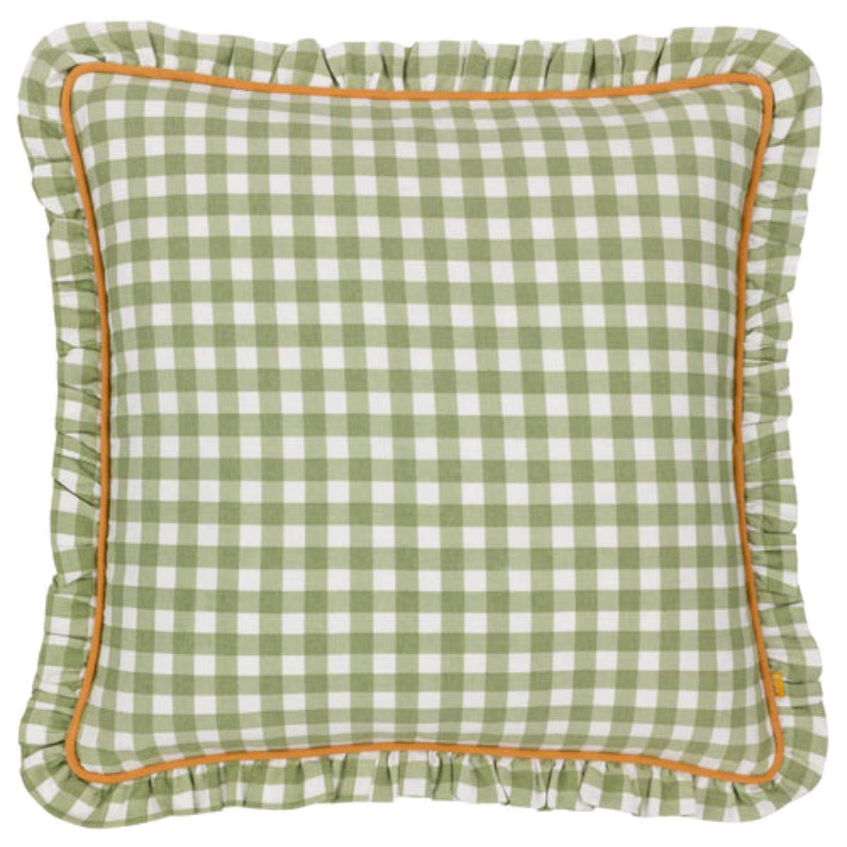 Furn Maude Gingham Reversible Piped Cushion Sage