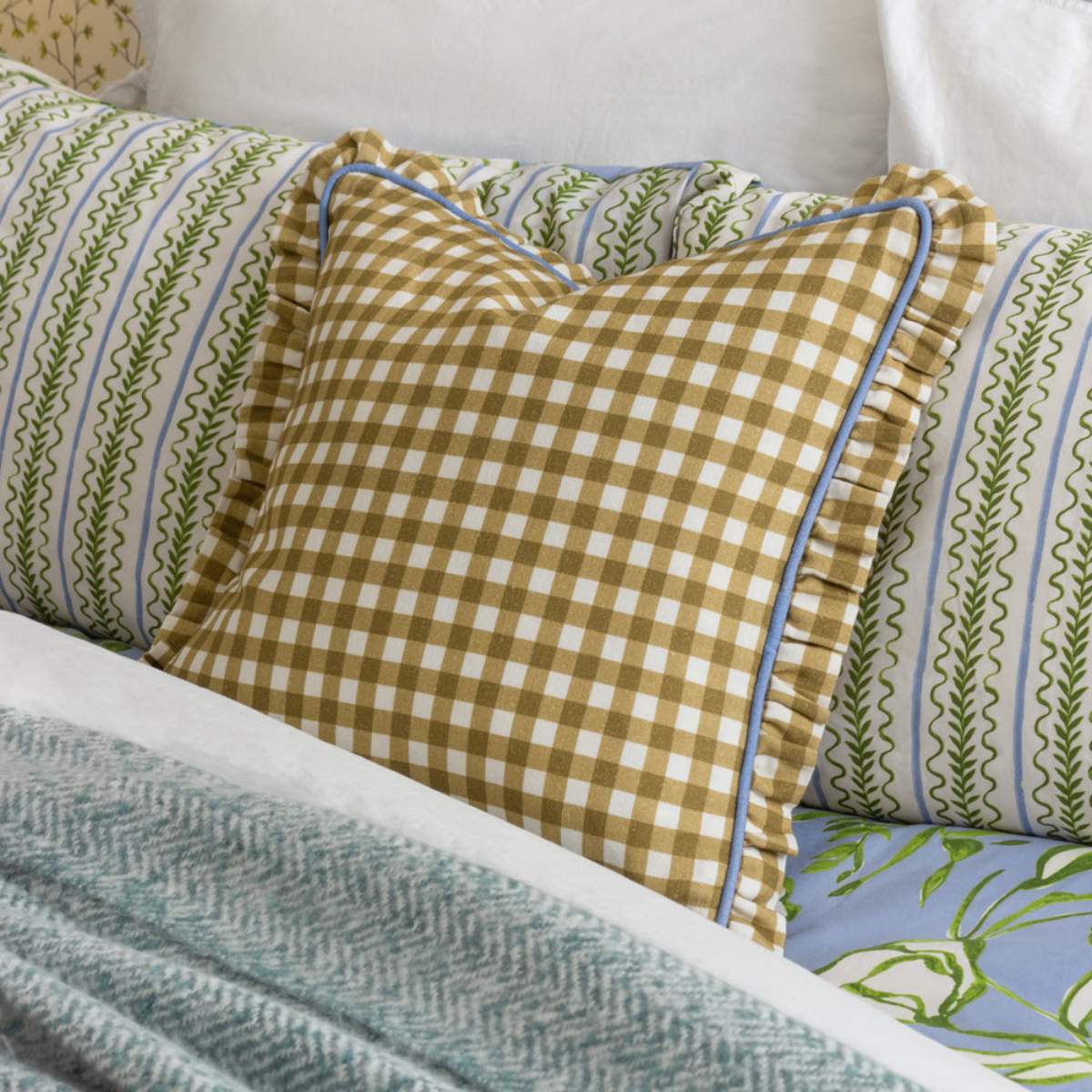 Furn Maude Gingham Reversible Piped Cushion