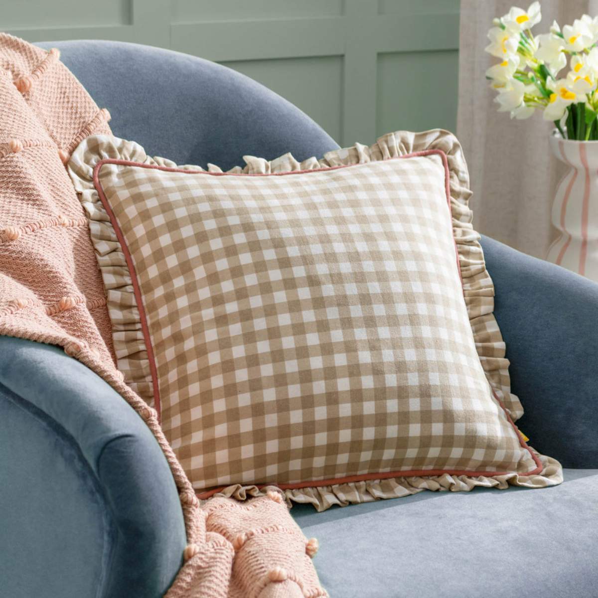 Furn Maude Gingham Reversible Piped Cushion