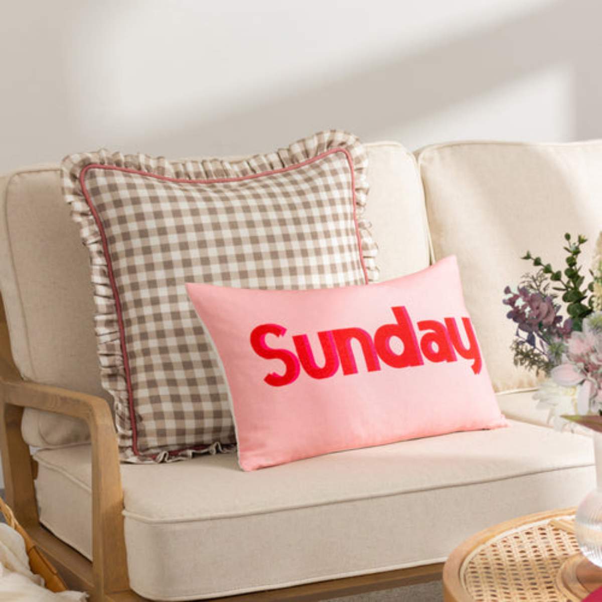 Furn Maude Gingham Reversible Piped Cushion