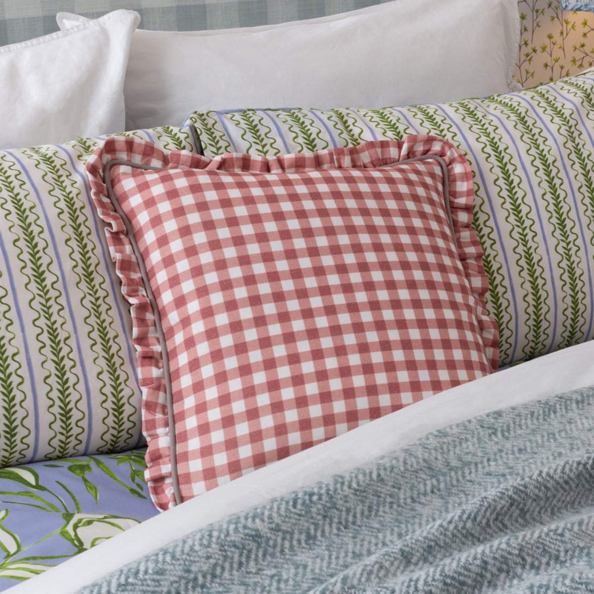 Furn Maude Gingham Reversible Piped Cushion