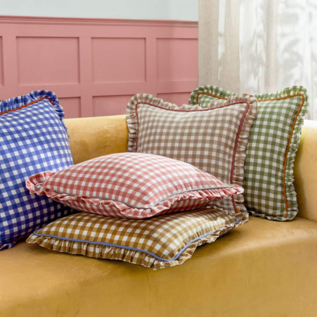 Furn Maude Gingham Reversible Piped Cushion