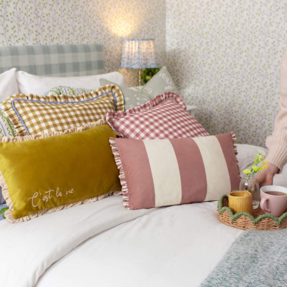 Furn Maude Gingham Reversible Piped Cushion