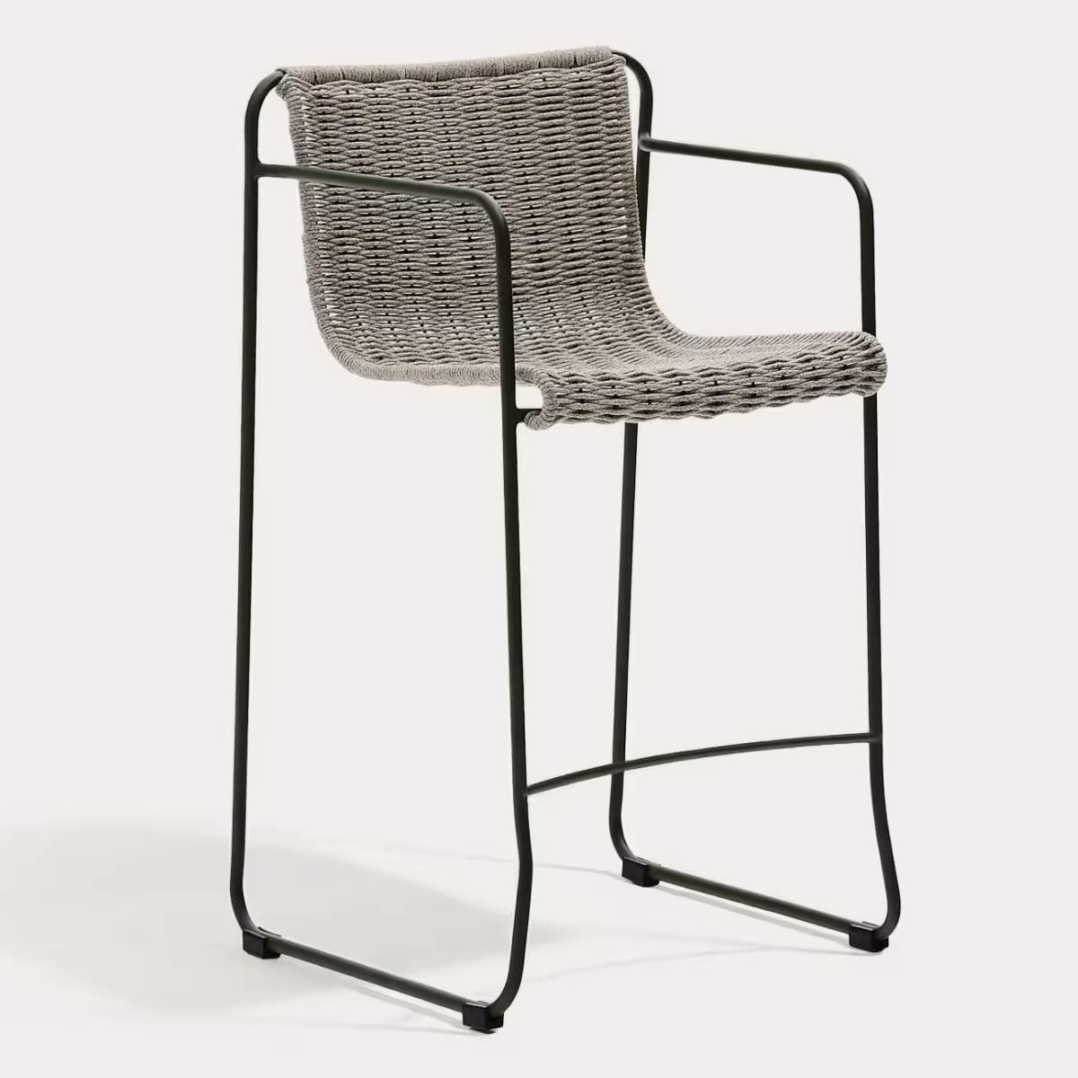 Kave Home Maurina stool in green galvanised steel and green rope cord 64,5cm