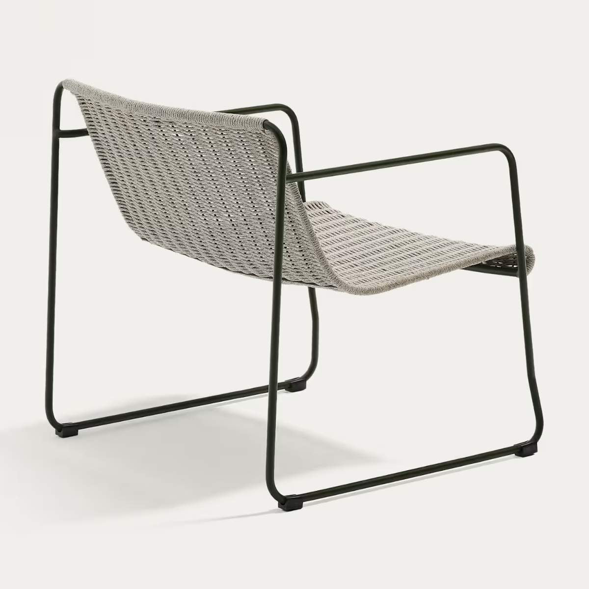 Kave Home Maurina stackable armchair in green galvanised steel and green rope cord