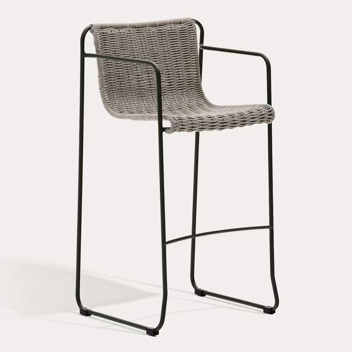 Kave Home Maurina stackable stool in green galvanised steel and green rope cord 74,5cm