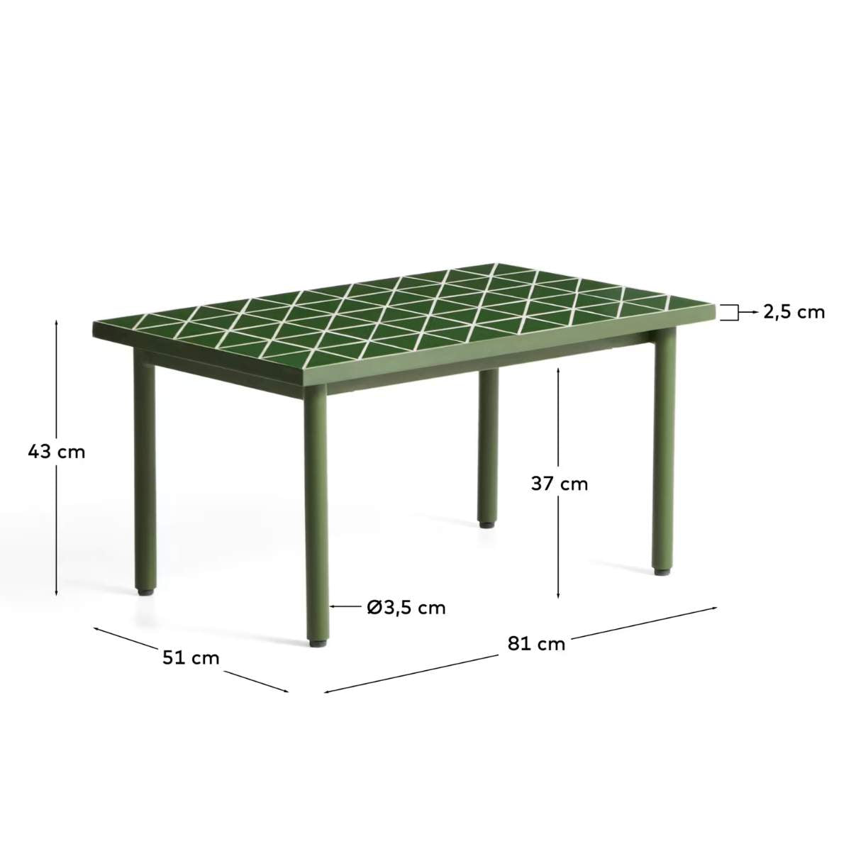 Kave Home Maurina side table in green galvanised steel with ecru tiles 81 x 51 cm