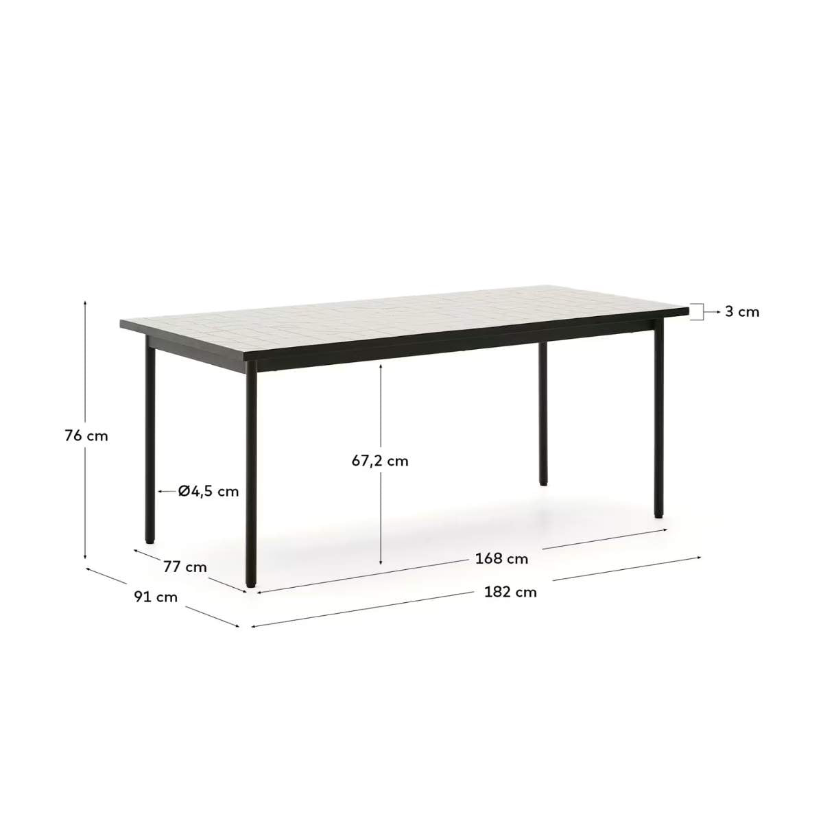 Kave Home Maurina outdoor table in green galvanised steel with green tiles 182 x 91cm