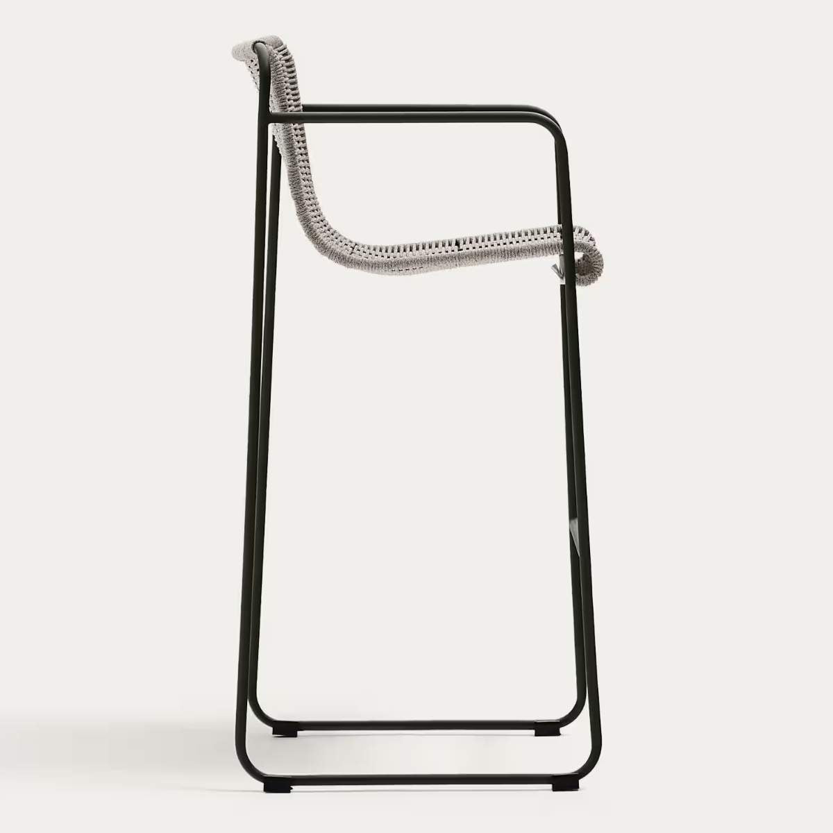 Kave Home Maurina stackable stool in green galvanised steel and green rope cord 74,5cm