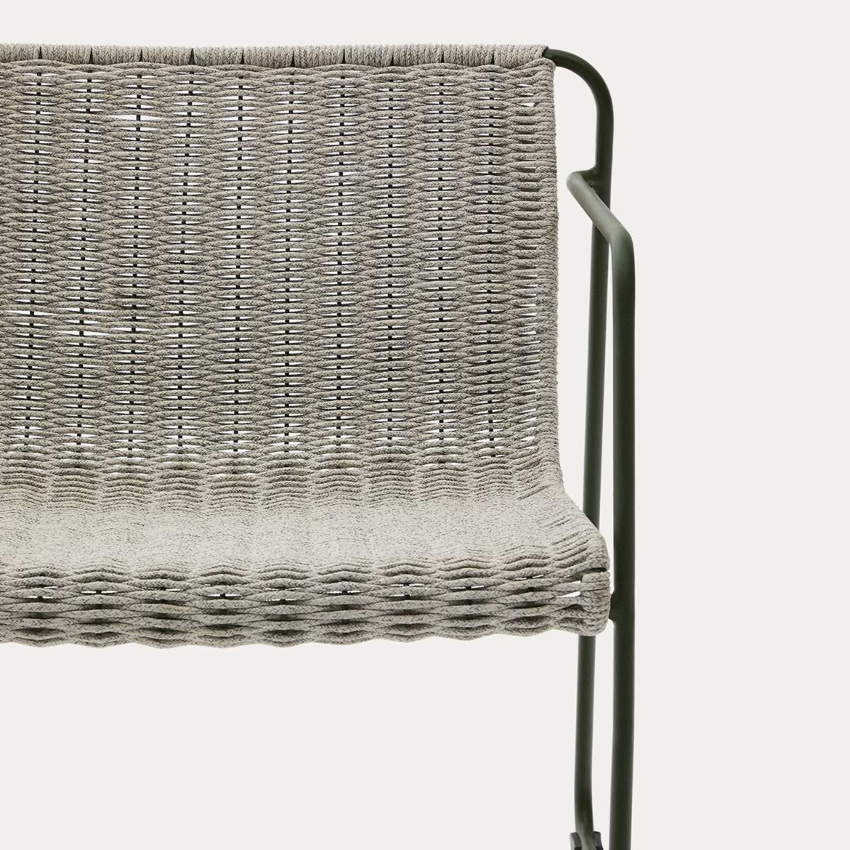 Kave Home Maurina stackable armchair in green galvanised steel and green rope cord