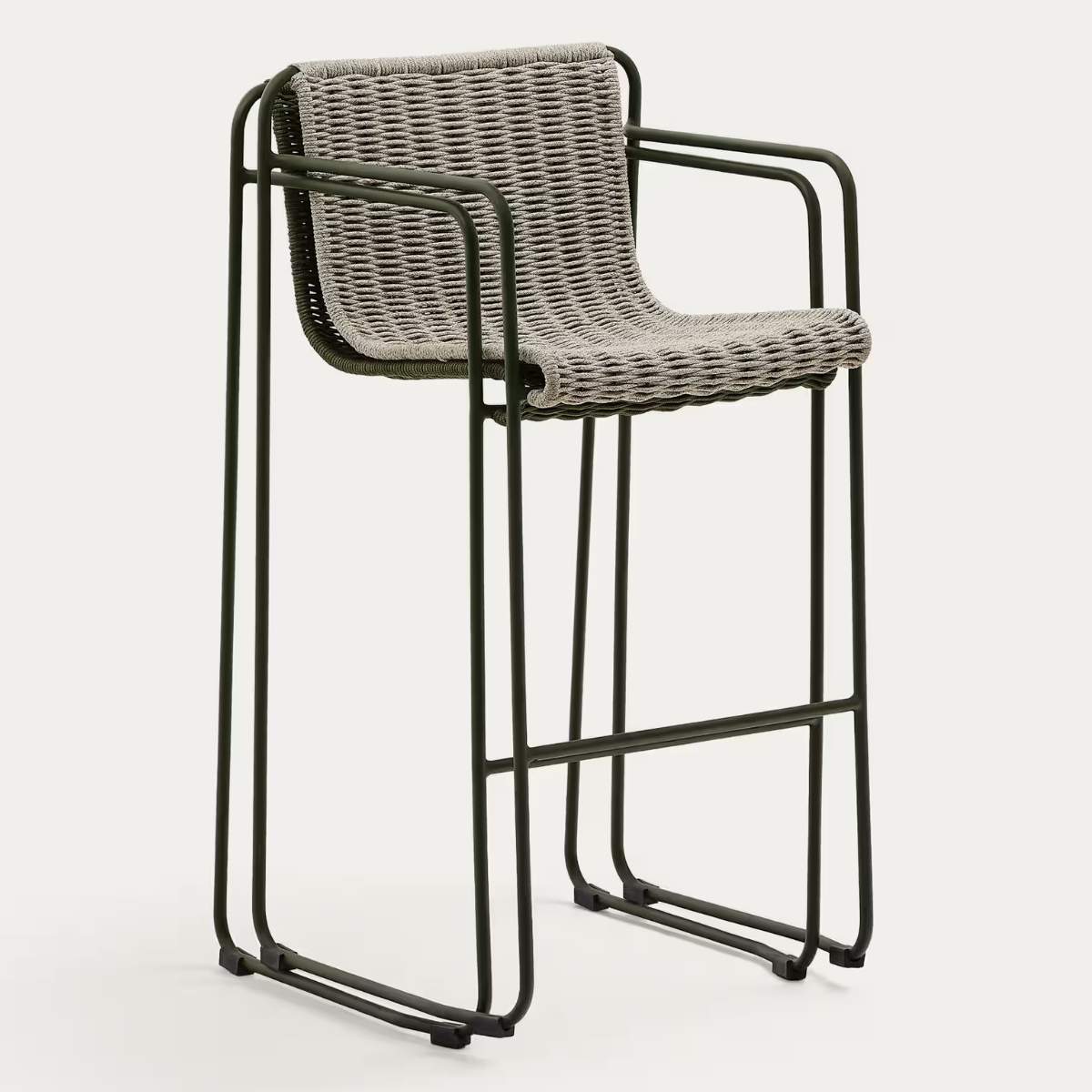 Kave Home Maurina stackable stool in green galvanised steel and green rope cord 74,5cm