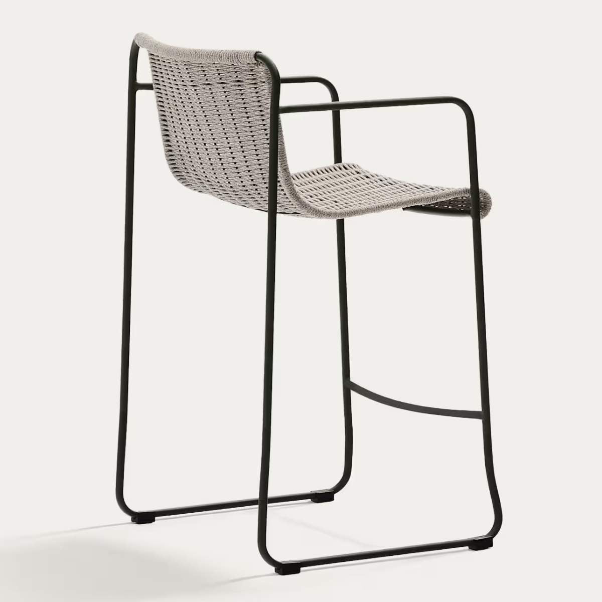 Kave Home Maurina stool in green galvanised steel and green rope cord 64,5cm