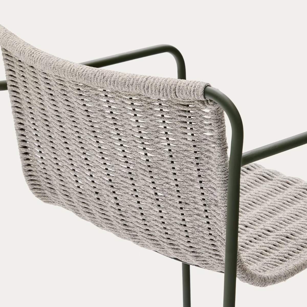 Kave Home Maurina stackable stool in green galvanised steel and green rope cord 74,5cm