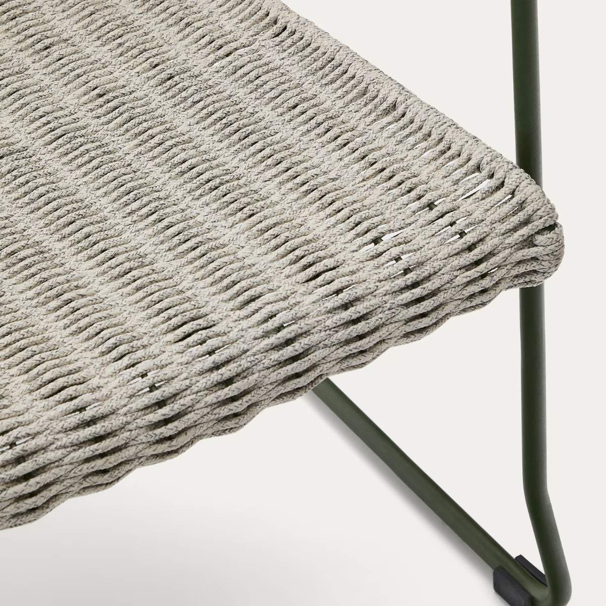 Kave Home Maurina stackable armchair in green galvanised steel and green rope cord