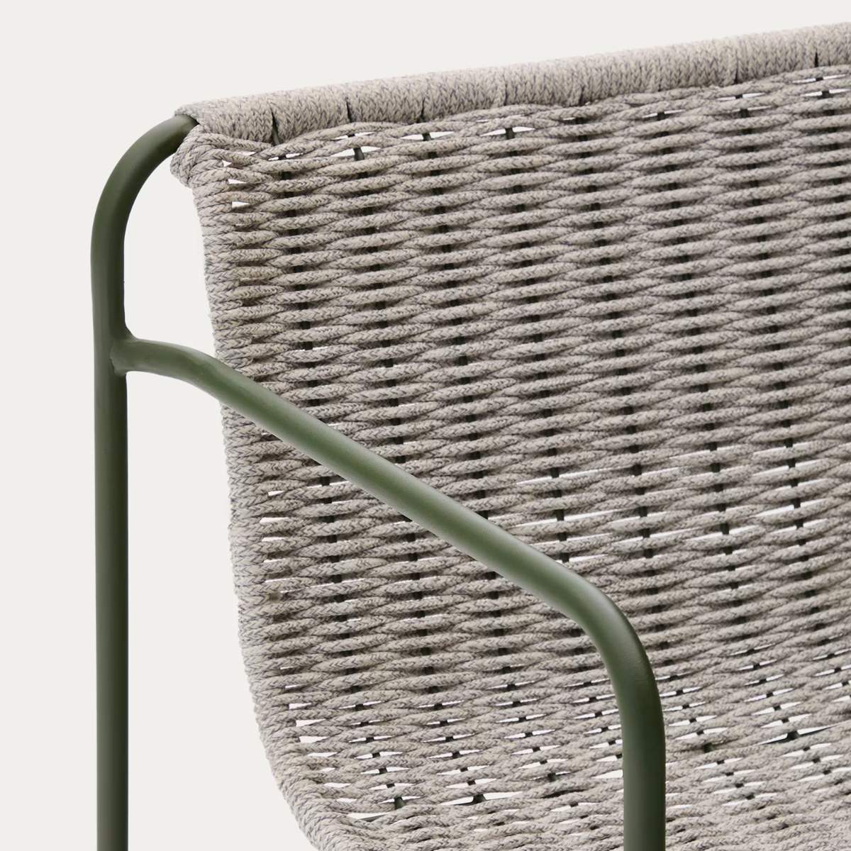 Kave Home Maurina stackable stool in green galvanised steel and green rope cord 74,5cm