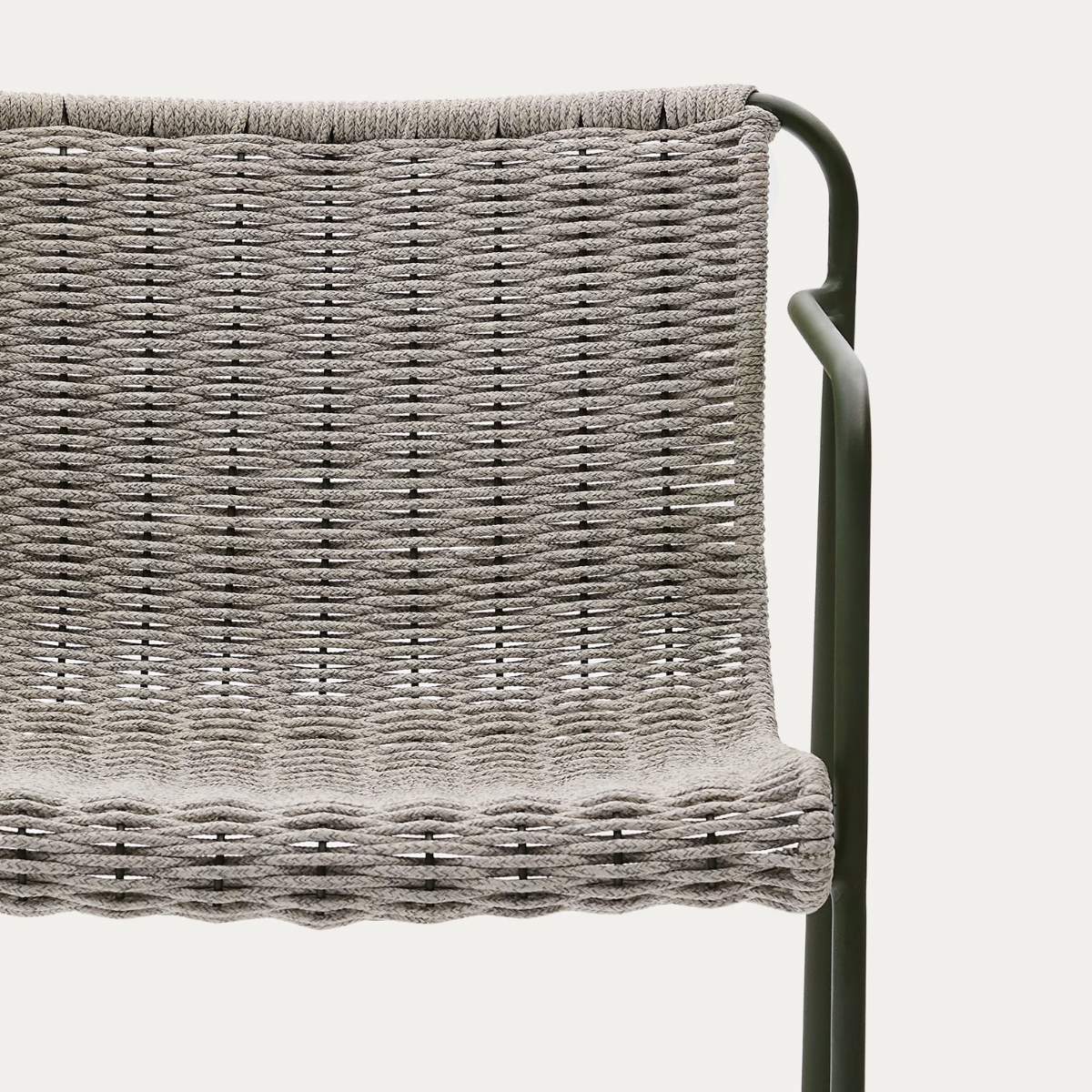 Kave Home Maurina stool in green galvanised steel and green rope cord 64,5cm